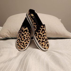 Keds X Kate Spade Double Decker Leopard Print Slip on Calf Hair Mules    size 8